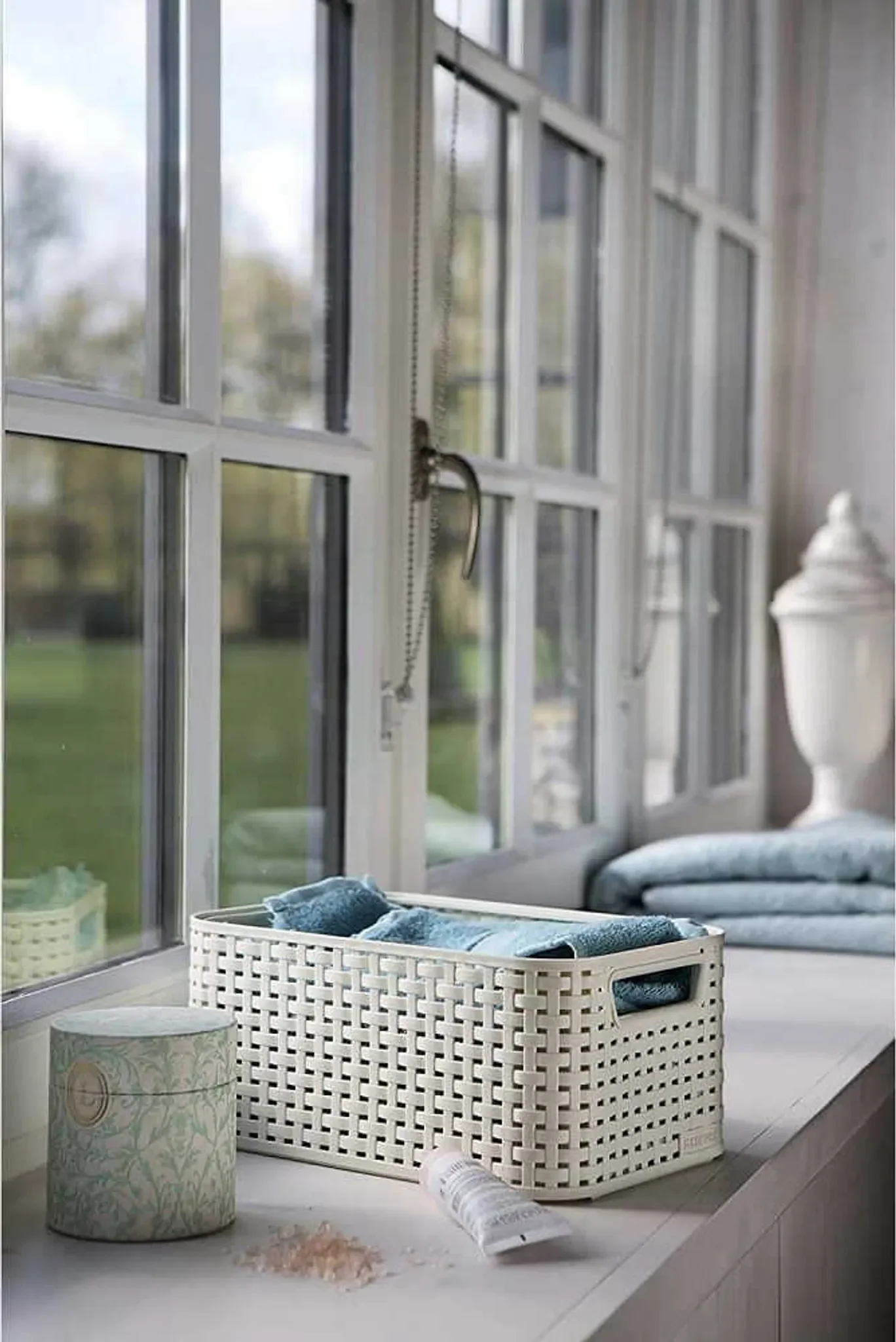 Aufbewahrungskorb STYLE2 S – Rattan-Optik, creme, ca. 28 × 19 × 13 cm